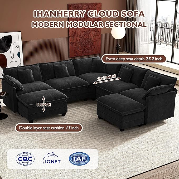Ihanherry 114" V-Shaped Modern Sofa Modular Sectional Cloud Couch