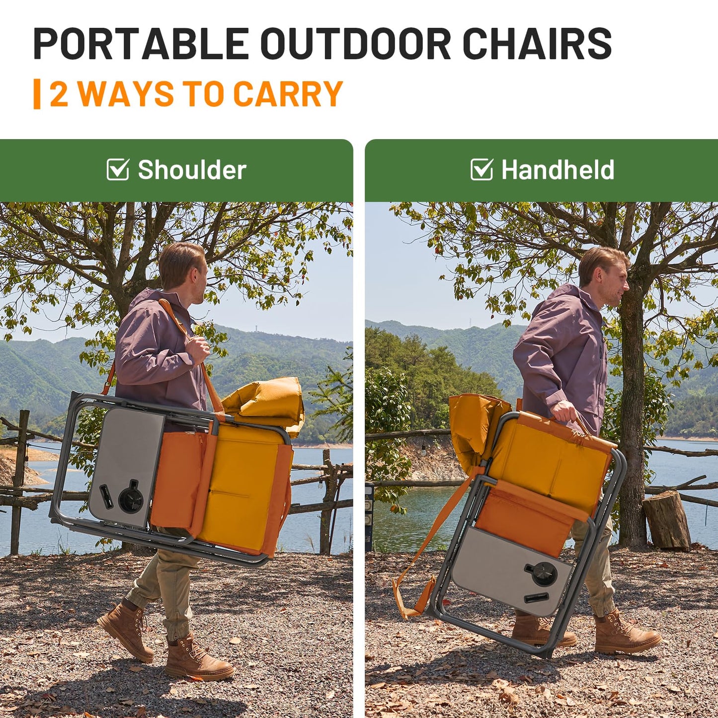 TIMBER RIDGE XXL Director’s Chair – Heavy Duty Folding Chair with Side Table, 500 lb Capacity, Extra Wide Padded Seat for Camping, Sports, Beach, Patio, and Outdoor Use, Orange-2 Pack