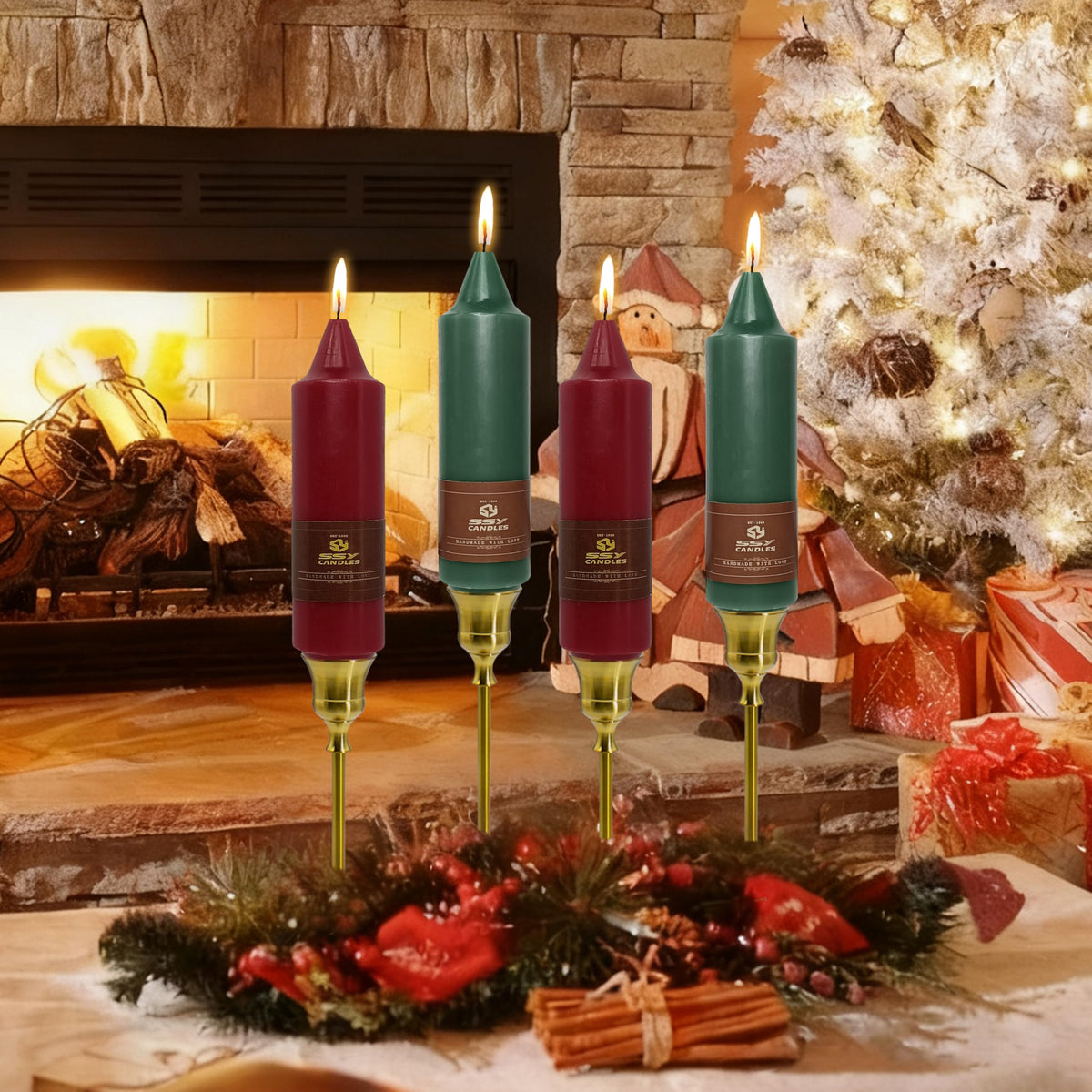 4 PCS Red Green Candle Christmas Taper Candles Sticks Unscented Candlesticks 5 inch Cute Taper Candles Stick Candles for Christmas Party Home Décor