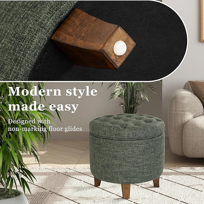 Homepop Home Decor | Upholstered Round Tufted Foot Rest Ottoman | Ottoman