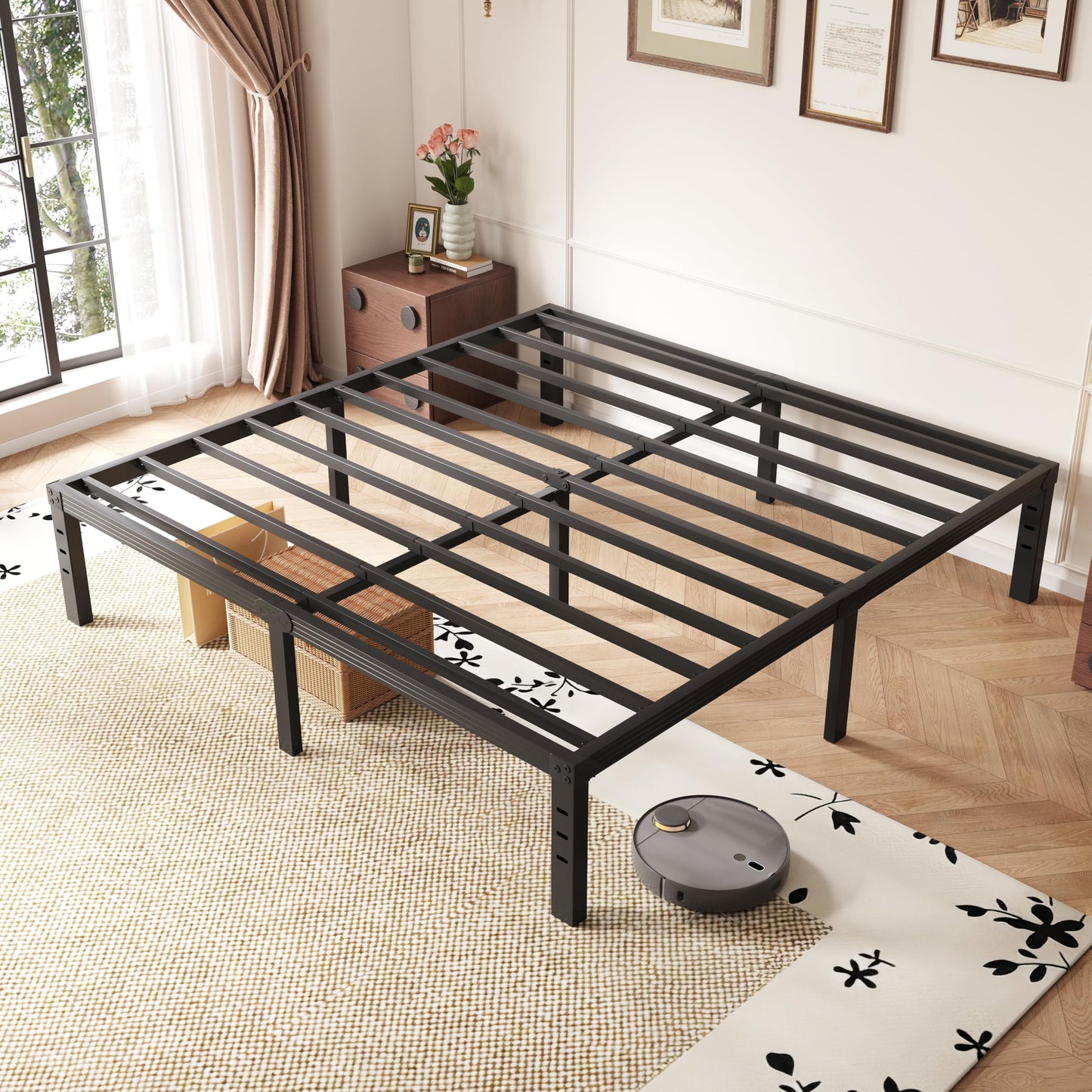 Neslime 18 Inch Full Size Bed Frame No Box Spring Needed, Heavy Duty Metal Platform Bed Frame Full for Heavy People, Easy Assembly, Noise Free, Black