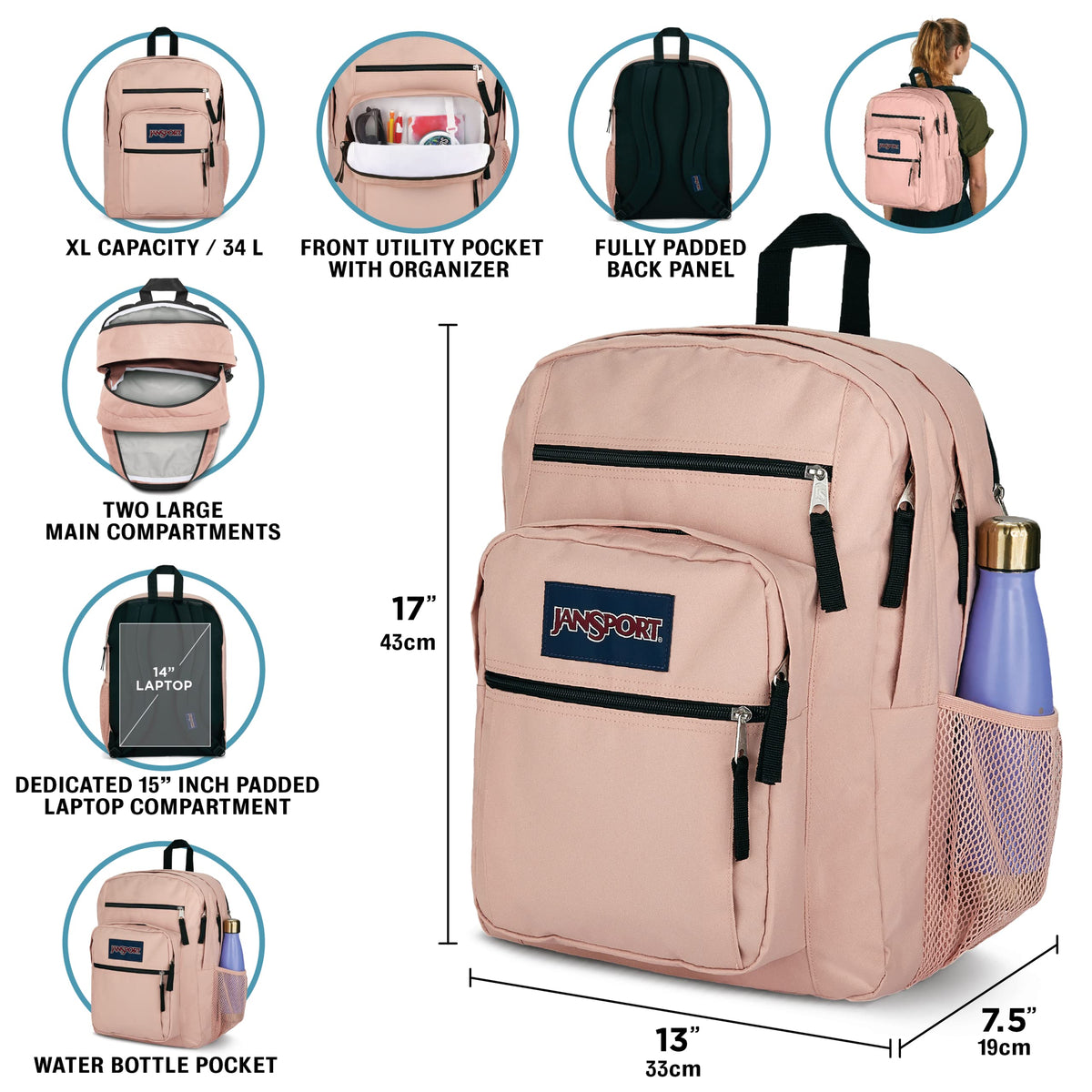 JanSport Laptop Backpack - Computer Bag with 2 Compartments, Ergonomic Shoulder Straps, 15” Laptop Sleeve, Haul Handle - Black