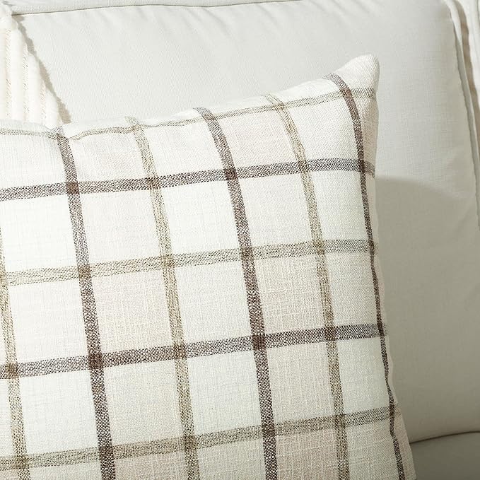 Stellhome Pack of 2 Fall Linen Buffalo Check Decorative Throw Pillow Covers