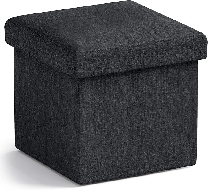 Ornavo Home Small Storage Ottoman Foldable Collapsible Cube Square Linen