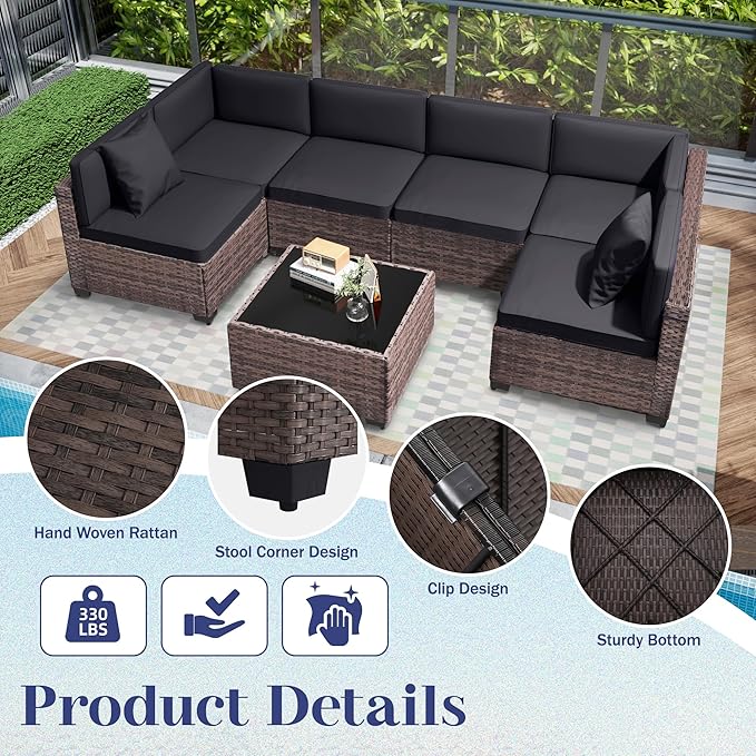 KIGOTY 14-Piece Patio Furniture Set, All-Weather PE Rattan Outdoor Sectional