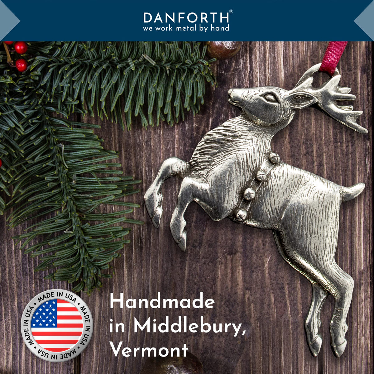 Danforth – Reindeer Christmas Ornament – Handcrafted Pewter Reindeer Ornaments for Christmas Tree – Made in USA