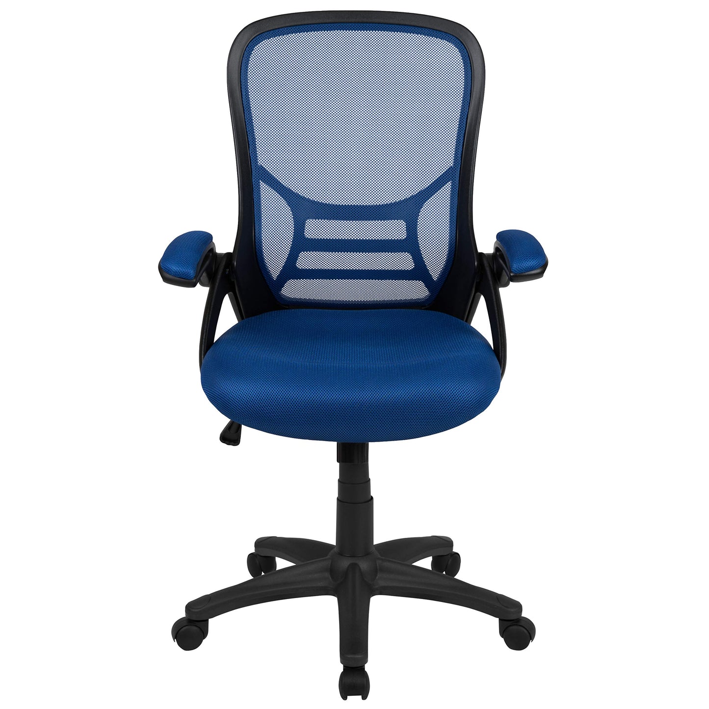 Flash Furniture Porter High-Back Swivel Office Chair with Adjustable Lumbar Support and Seat Height, Ergonomic Mesh Desk Chair with Flip-Up Armrests, Blue/Black