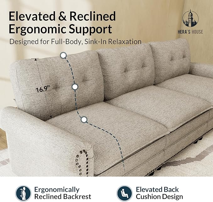 HERA'S HOUSE 116.11" Mid-Century Modern Couch, Oversized Sectional Couch