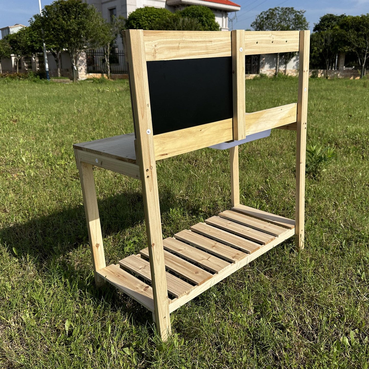 ZCCREATTIVE Children Wooden Potting Bench for Outdoor Indoor, with Sink, Blackboard, and Storage Shelves, 31 x 15 x 35 Inches,Kids Garden Work Table Workstation for Backyard Patio Lawn