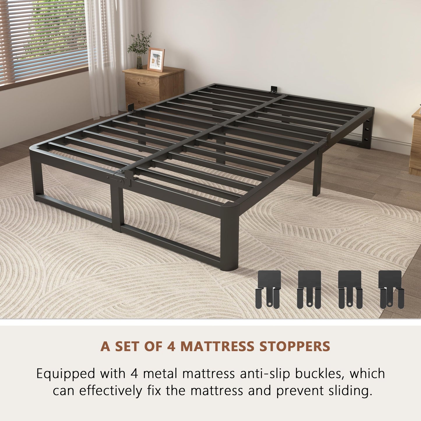 ZTH Full Size Metal Platform Bed Frame 16 in, No Box Spring Needed, Black