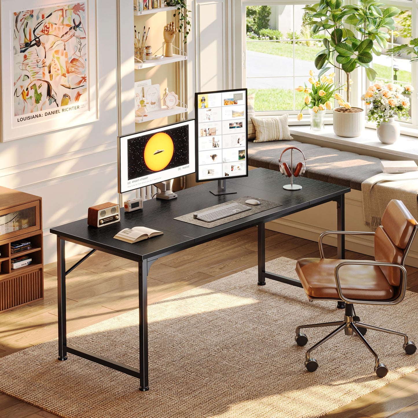 PRAISUN 55 Inch Computer Desk, Home Office Desk with Spacious Desktop, Modern Gaming Desk, Writing Study Table for Bedroom, Small Spaces, Work from Home Desk with Metal Frame, Black