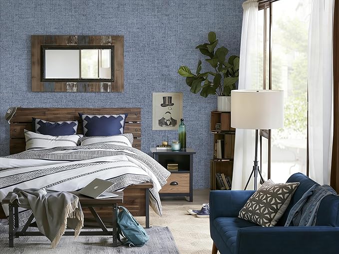 Grasscloth Peel and Stick Wallpaper Denim Blue Contact Paper 15.7inch x