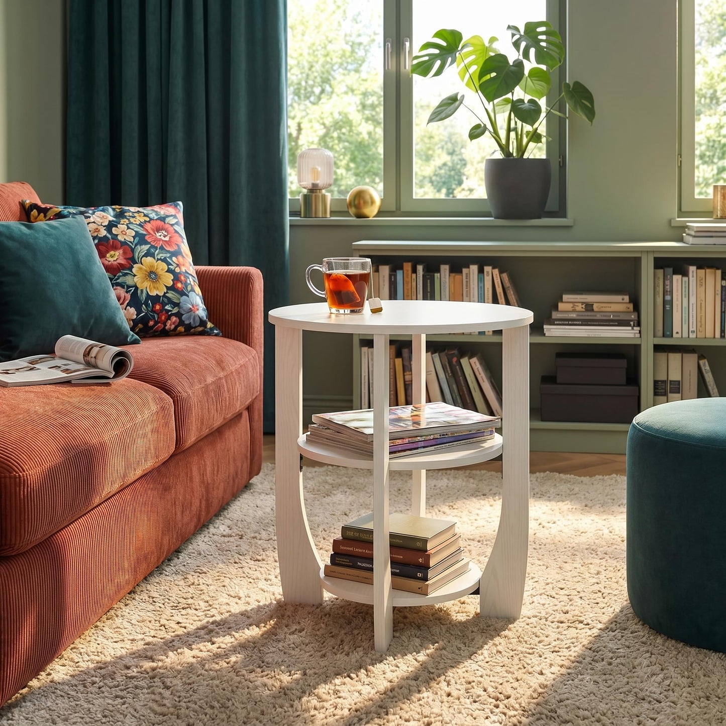 ZEXVIDA Round Side Table, 3-Tier End Table with Storage, 19.7 inch White Accent Table,Nightstand for Bedroom Living Room, Modern Design for Couch, Sofa, Recliner, Small Space
