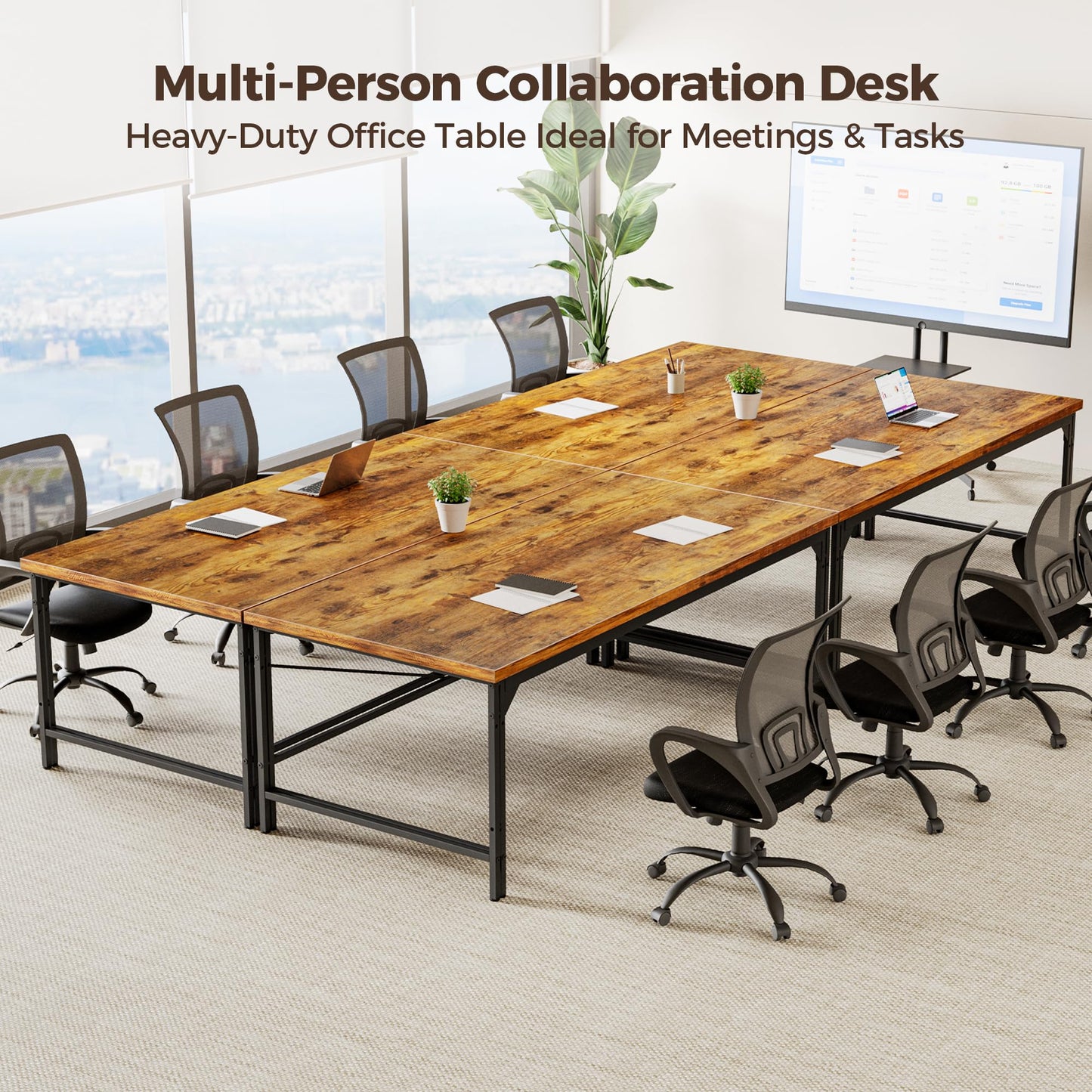 Mericonia 40 Inch Computer Desk, 1" Thick Modern Simple Study Writing Table, Heavy Duty Industrial Office Desk for Home Bedroom Workstation, Dark Brown