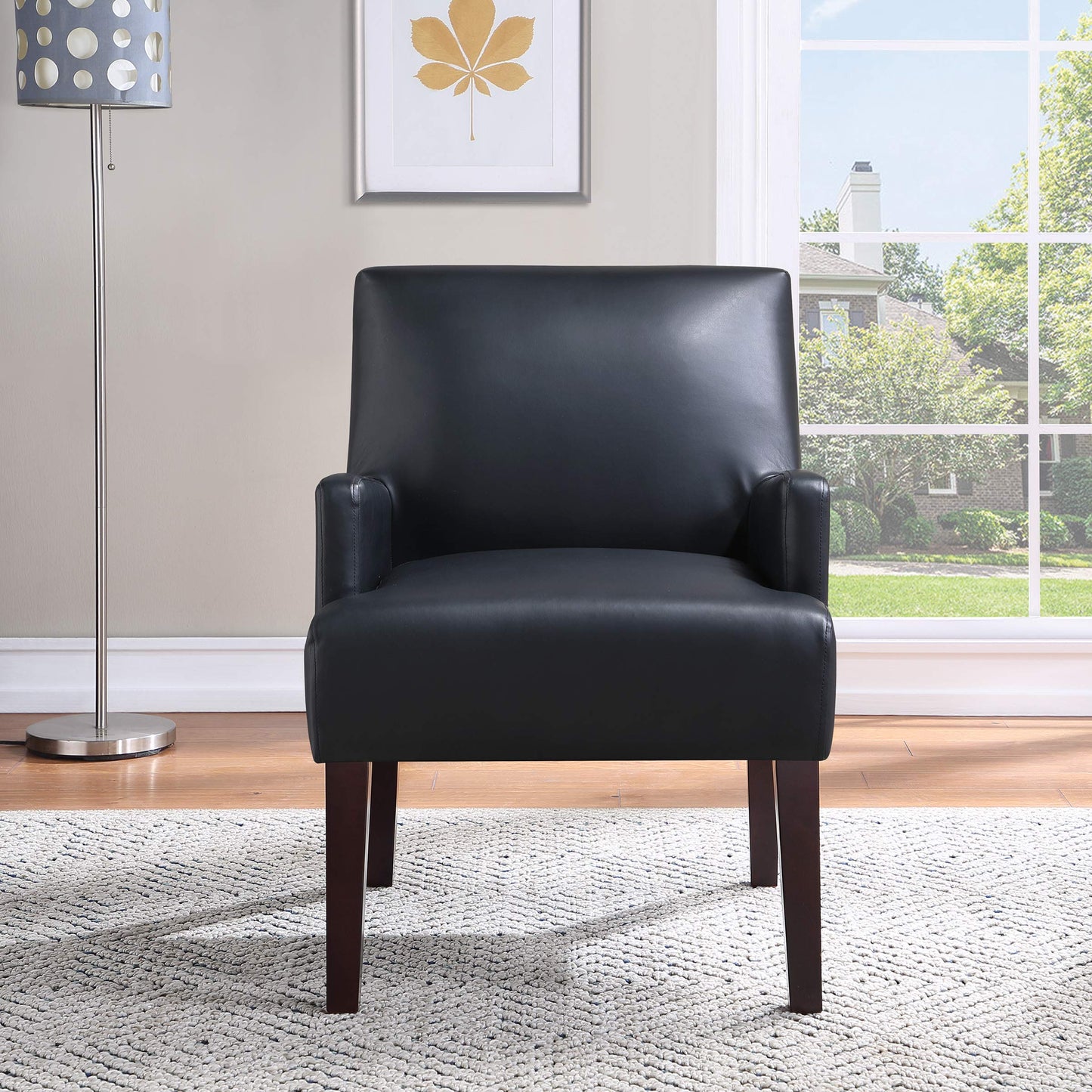 OSP Home Furnishings Main Street Upholstered Guest Chair with Espresso Finish Accents, Black Faux Leather