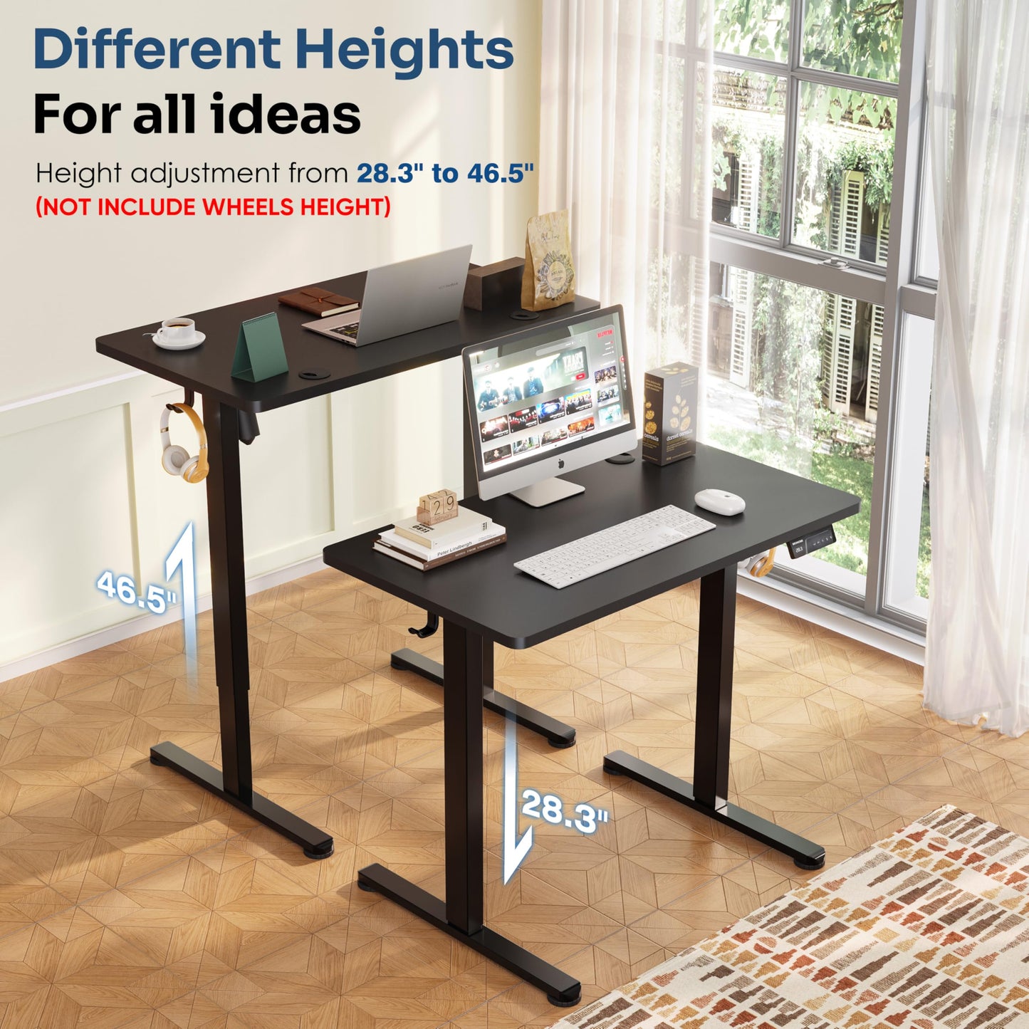Monomi Small Electric Standing Desk, 35" x 20" Whole Piece Height Adjustable with Memory Controller, Sit to Stand Desk Workstation for Home Office, Black