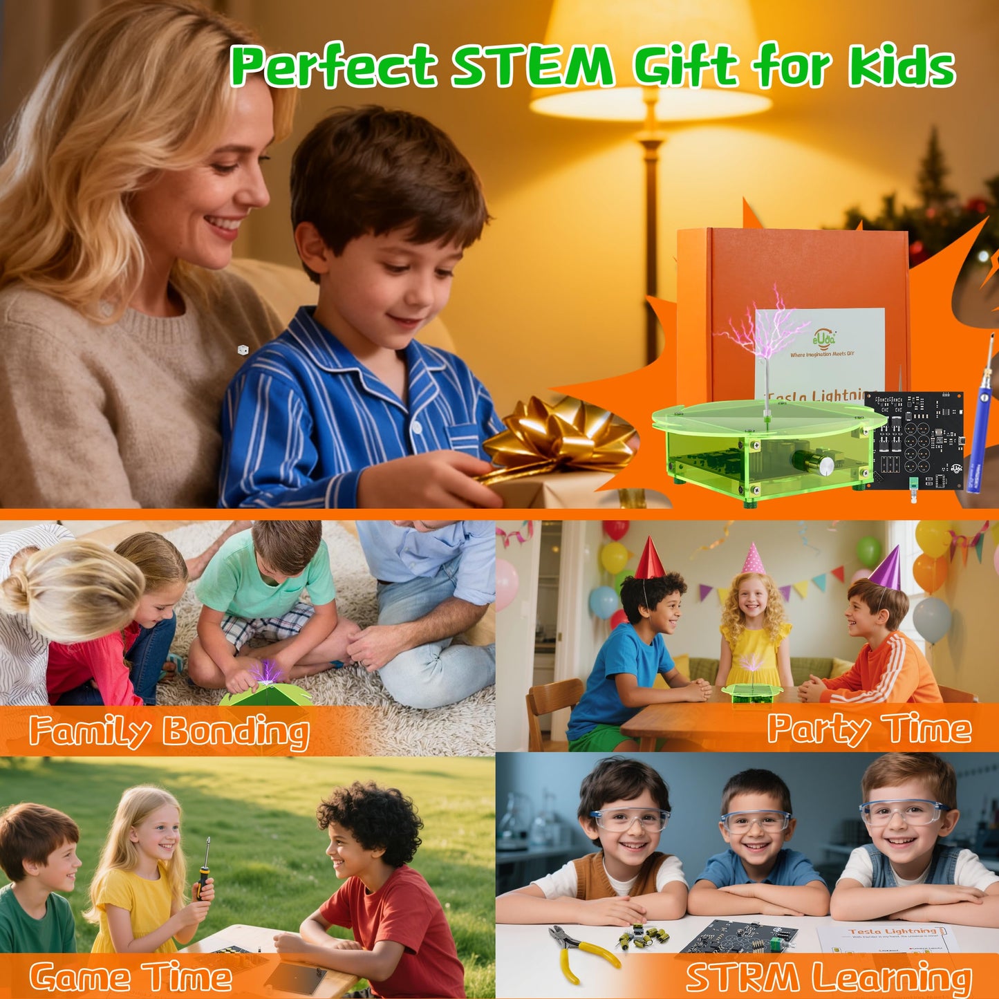 eUda+ STEM Tesla Lightning Kit For Kids&Adults Science Kits For Kids Age 12-14 Stem Kits For Kids Age 14-16 Electronic Science Kits Soldering Practice Kit For Beginners 12+(Soldering Version, RFG PRO)