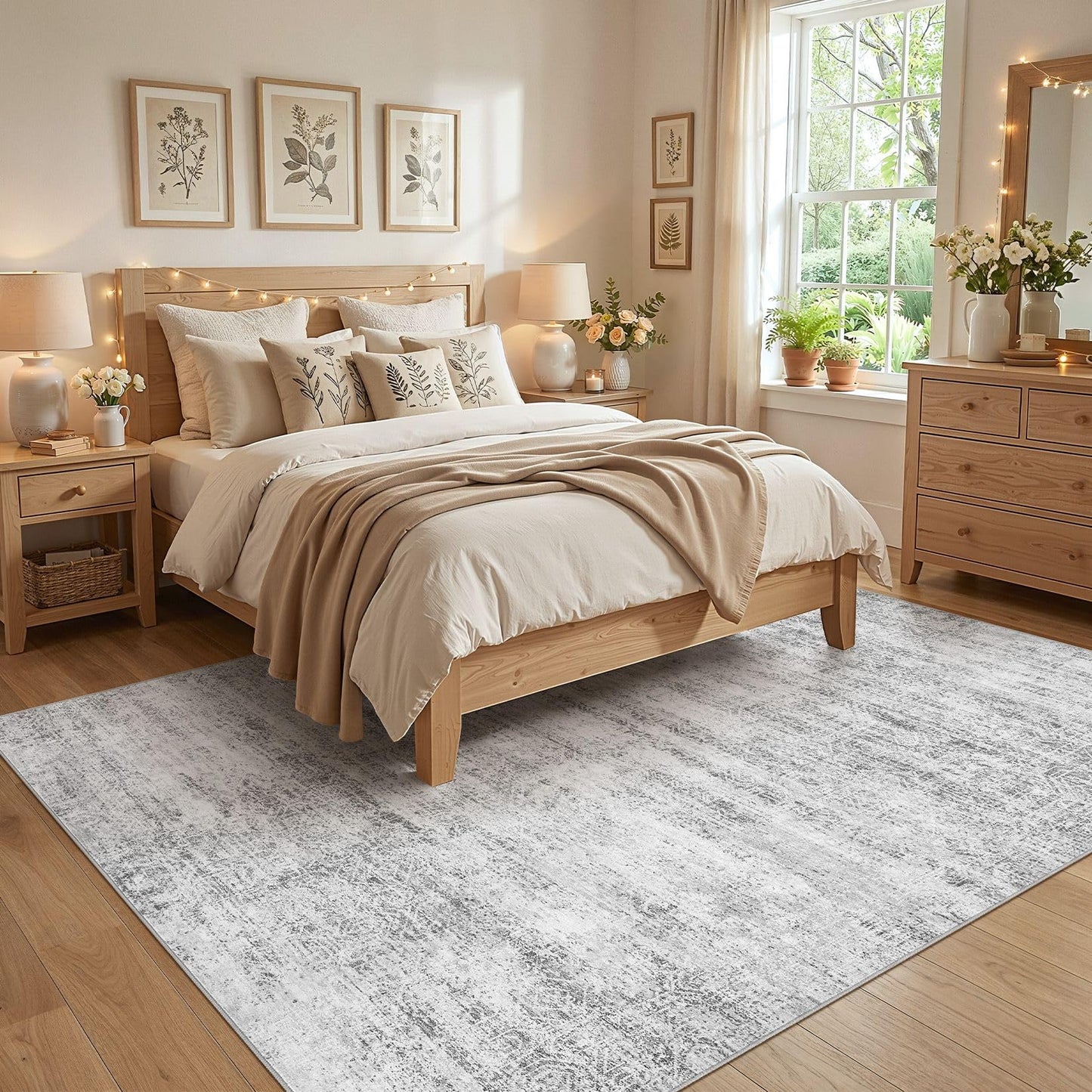 ELLIUNE 5x7 Area Rugs Living Room: Washable Non Slip Soft Abstract Gray Rugs for Bedroom Dining Deor, Low Pile Stain Resistant Indoor Carpet for Farmhouse Nursery Office Kid & Pet Friendly