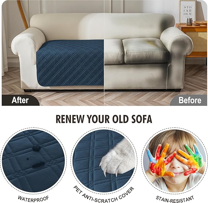 Genina Waterproof Couch Cover, Washable Anti-Slip 67 inch Sofa Covers