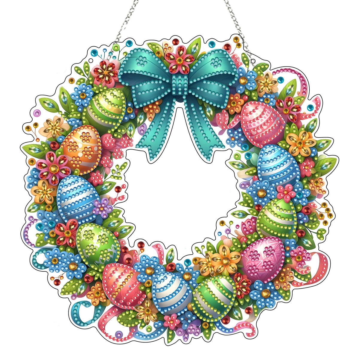 DIY Diamond Art Painting Wreath Kits，Special Shaped Rhinestone Hanging Ornament Diamond Art Window Pendants for Gift Home Garden Wall Hanging Kits,Double Sided (Easter Wreath)