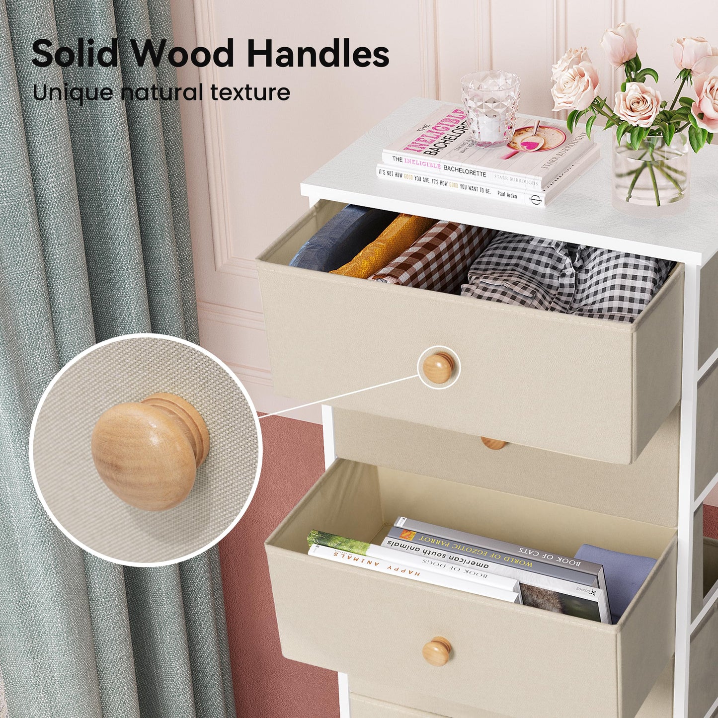 Crestlive Products Tall Dresser, 7-Drawer Fabric Storage Tower, Chests of Drawers - Vertical Organizer Unit for Bedroom, Hallway, Entryway, Nursery, Closets - Steel Frame, Wood Top & Handles (Beige)