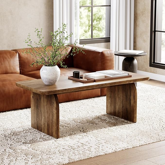LITTLE TREE Farmhouse Coffee Table, 47 Inches Wooden Center Tables