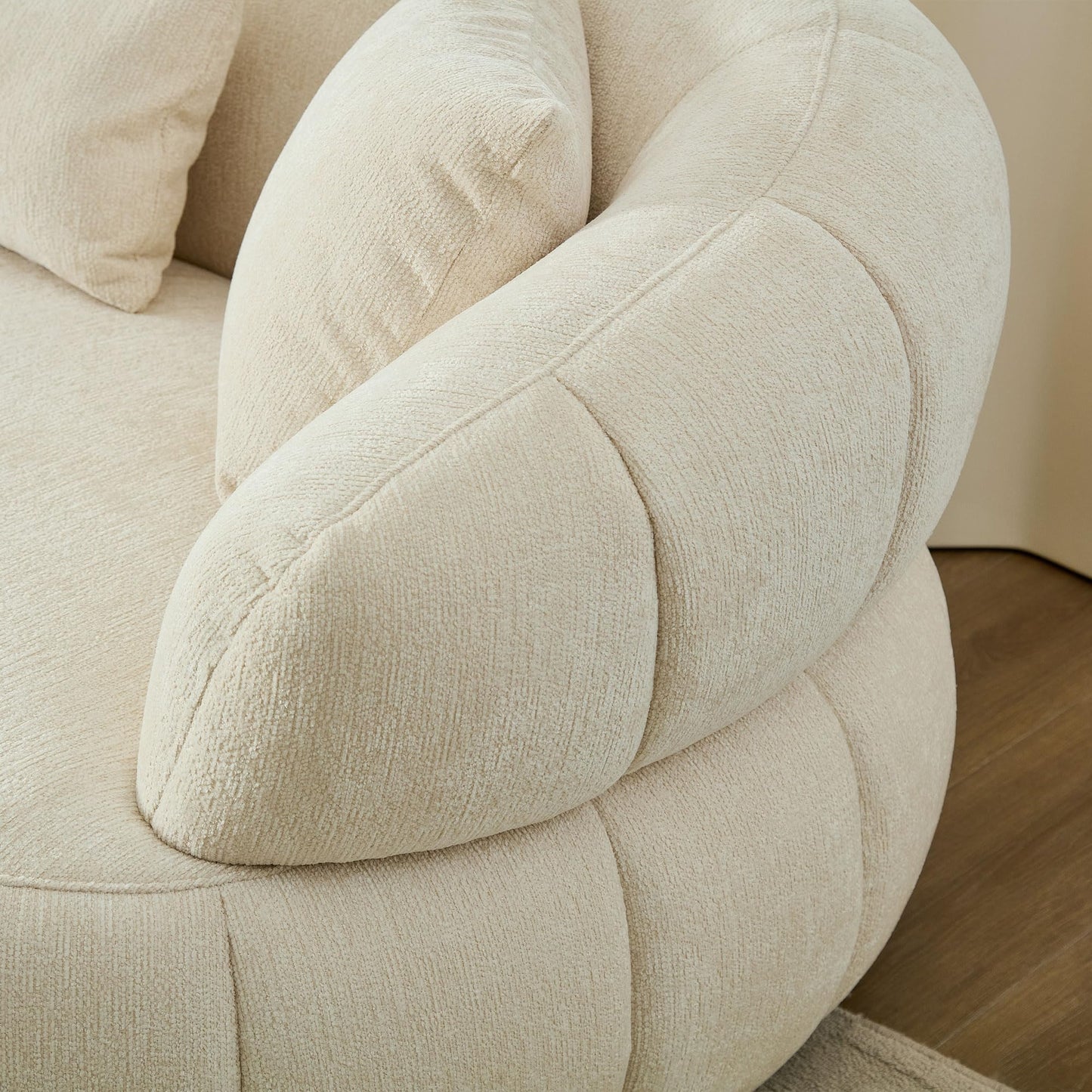 BBTJOINT Loveseat Sofa Set, Channel Tufted Chenille Upholstered,Curved Bubble Design, Modern Living Room Couch (Beige)