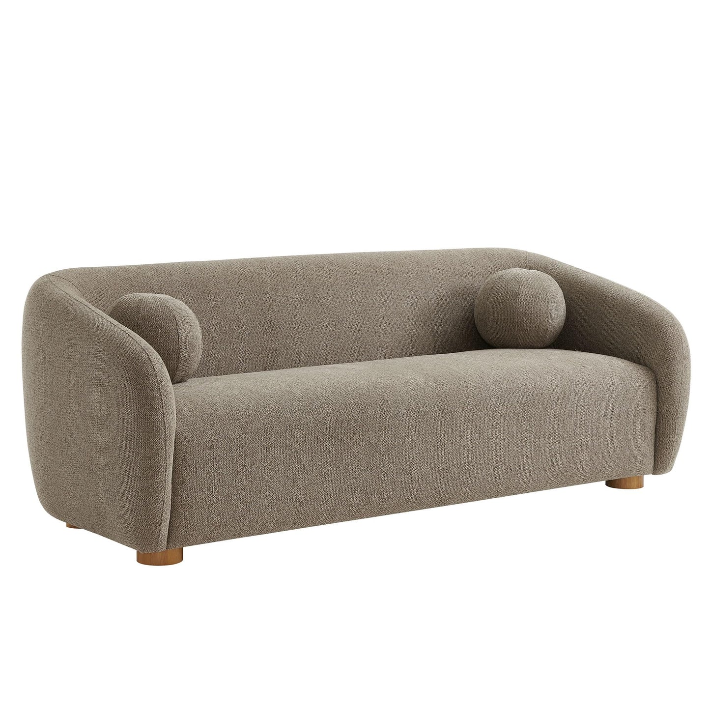 Modway Holland 85 Inch Minimalist Curved Back Sofa in Taupe – Chenille Fabric Sofa with Ball Throw Pillows and Wood Feet – Modern 3-Seater Couch for Living Room