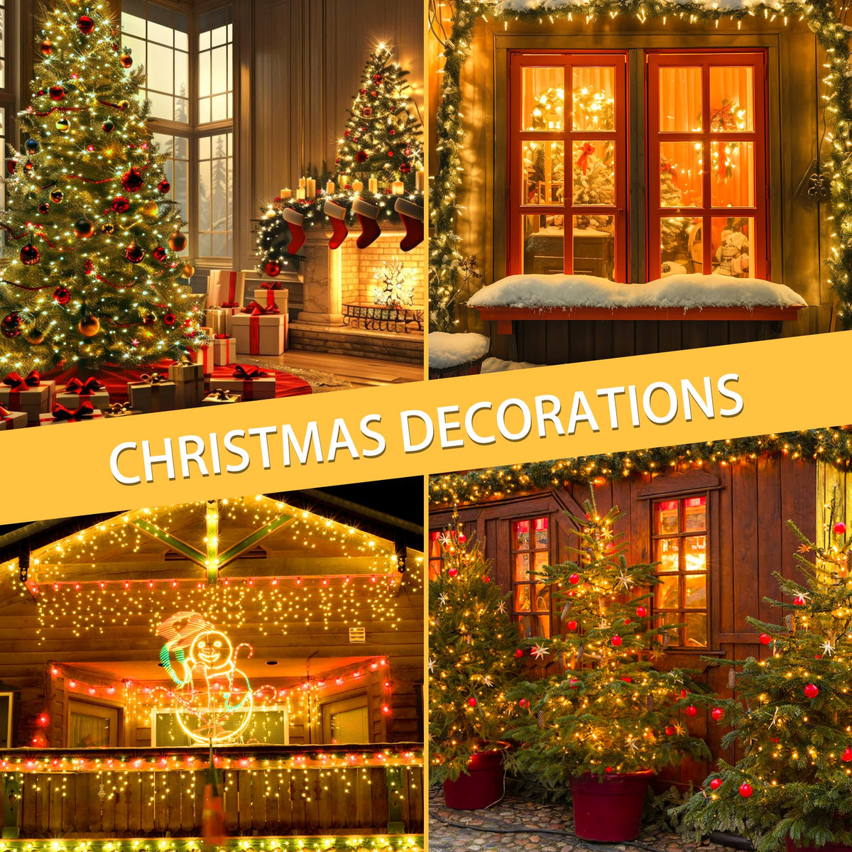Kwaiffeo Christmas String Lights, 100FT 300LED 8 Modes Connectable Waterproof Warm White Christmas Lights Outdoor Indoor, Twinkle Fairy Lights for Room Bedroom Wedding Holiday Xmas Tree Decorations