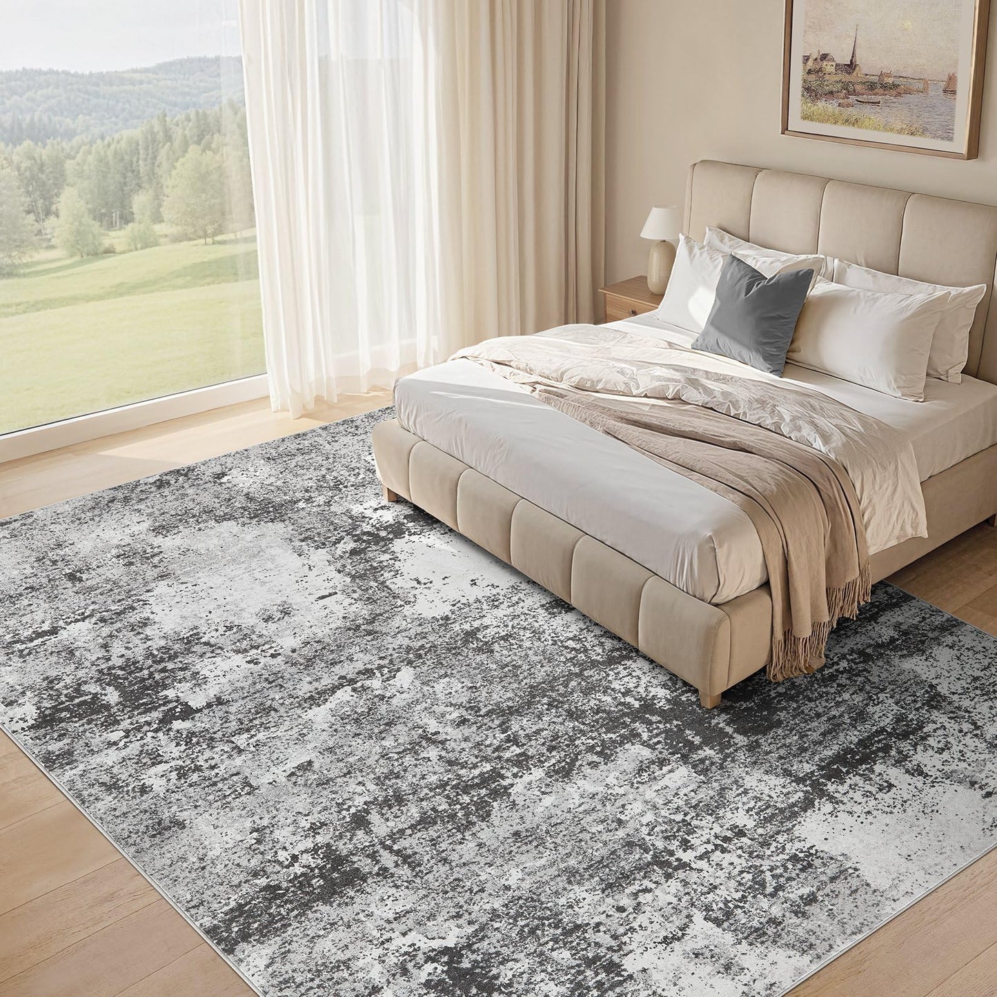 Micgeek Area Rug Living Room - 5X8 Abstract Washable Large Soft Foldable Non Slip Rug Neutral Modern Low Pile Carpet for Bedroom Nursery Dining Room Kitchen Home Office Indoor - Grey
