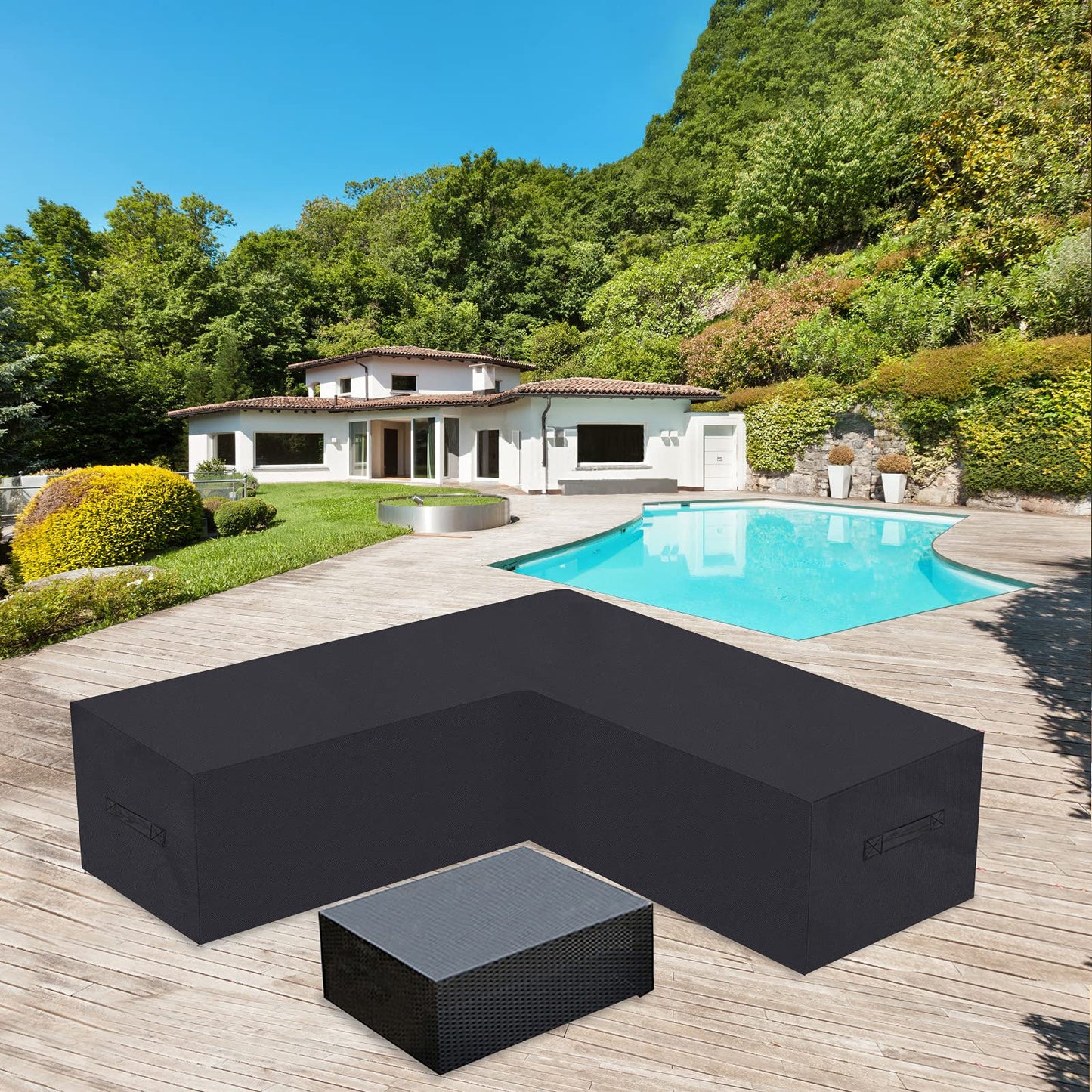 Patio Sectional Sofa Cover Outdoor Waterproof Windproof 85" X 85" V-Shaped Garden Couch Furniture Protector Cover for Lawn Garden Sectional L Couch