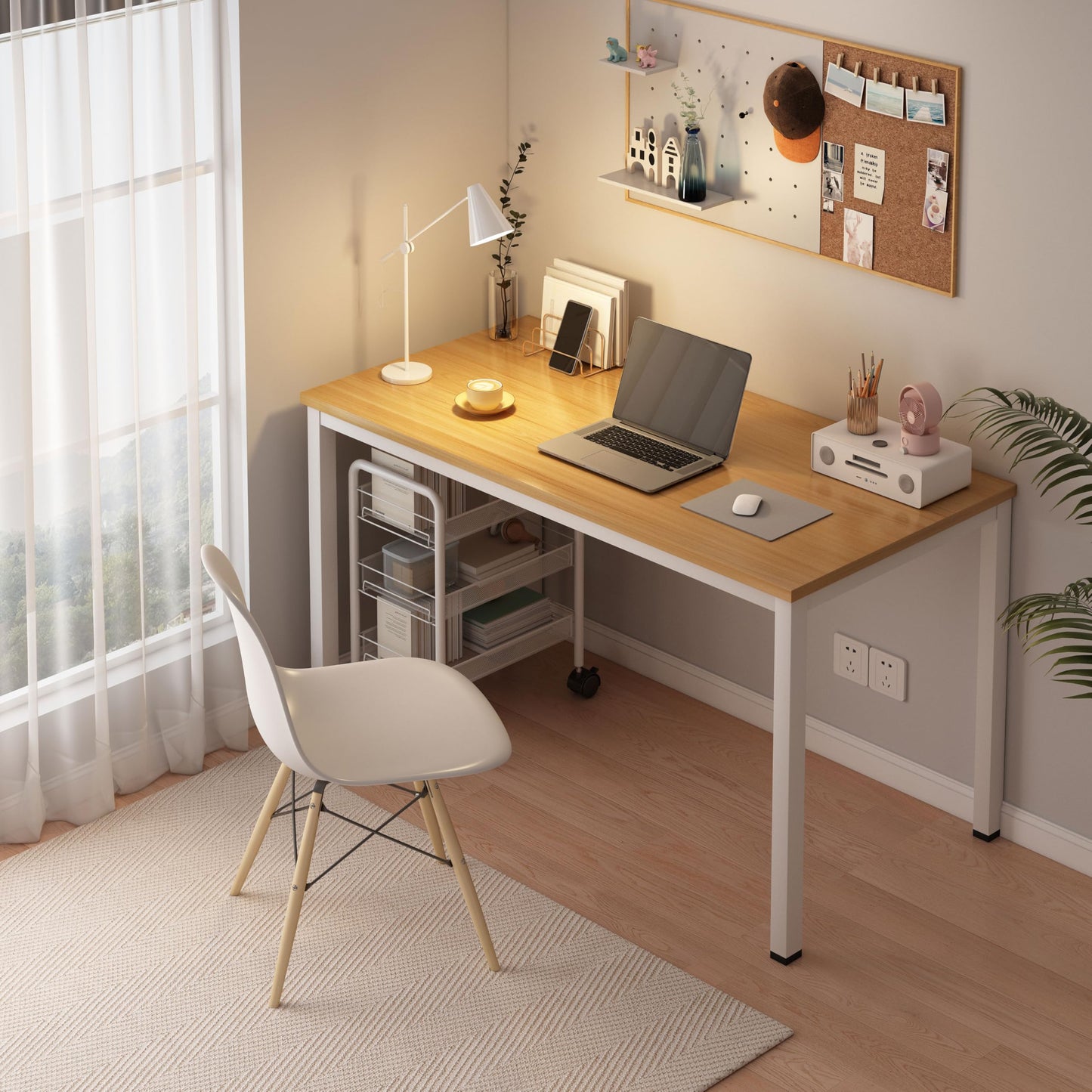 NewBeth Computer Desk for Small Space,Modern Simple Laptop Desk,Computer Table Study Writing Desk for Home Office,Dining Room,Living Room (Natural Oak, 55 * 23.5in)