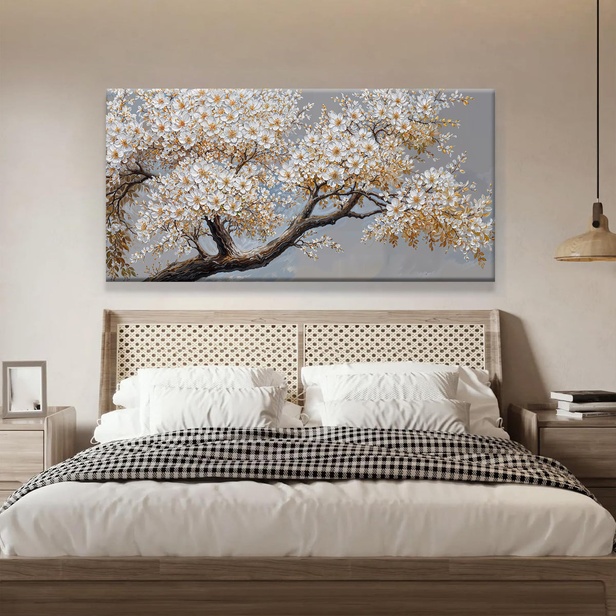 Canvas Wall Art Decor White Flowers On Tree Artwork Wall Decor Living Room Canvas Prints Modern Wall Art For Office Kitchen Canvas Prints Decor 24x48 Inch