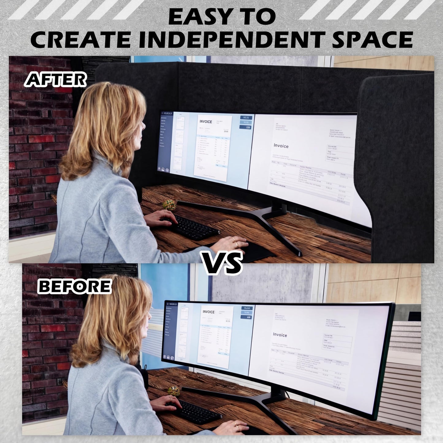 Dunzoom Large Desk Dividers for Students 47.3 x 15.7 Inch Acoustic Portable Fold Classroom Table Privacy Felt Boards for Workstation Office Home Furniture Partitions and Dividers (Black)