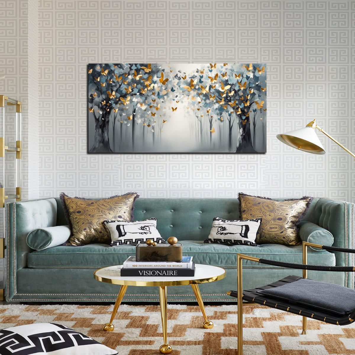 SIXTTART Butterfly Wall Art for Bedroom - Tree Wall Art Canvas for Living Room - Home Office Decor Women Size 20" x 40"