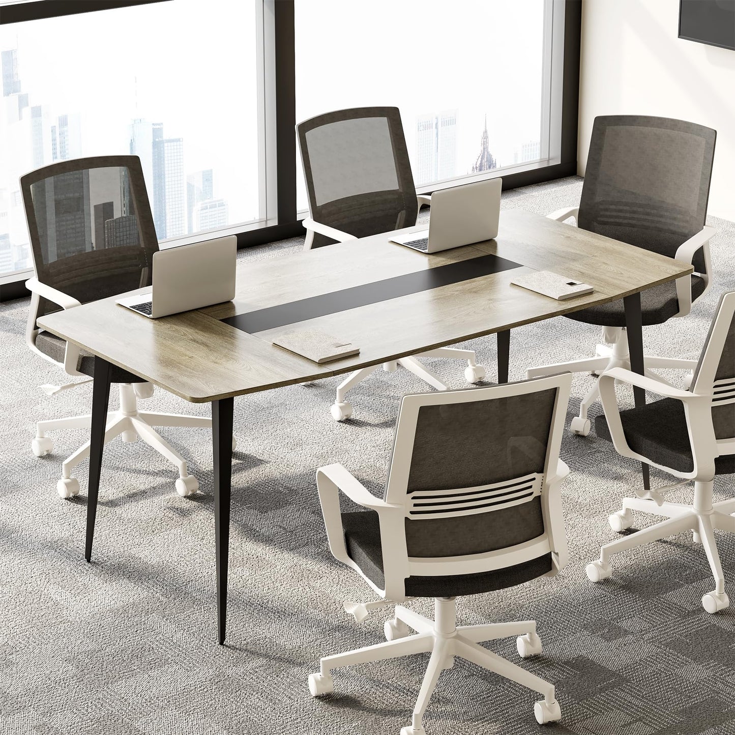 LITTLE TREE 6 FT Conference Room Table, 70.86L x 35.43W x 29.52H Inches Boat Shaped Meeting Seminar Boardroom Table. Gray