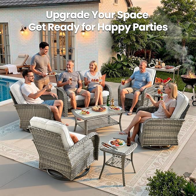 8 Pieces Outdoor Patio Furniture Sets, High Back Swivel Rocker Chairs Loveseat