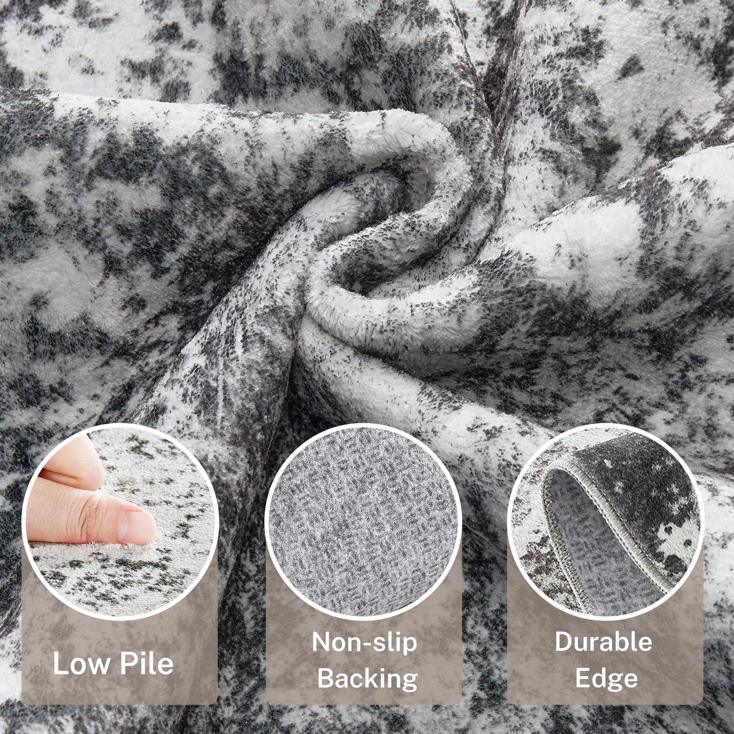 Micgeek Area Rug Living Room - 5X8 Abstract Washable Large Soft Foldable Non Slip Rug Neutral Modern Low Pile Carpet for Bedroom Nursery Dining Room Kitchen Home Office Indoor - Grey