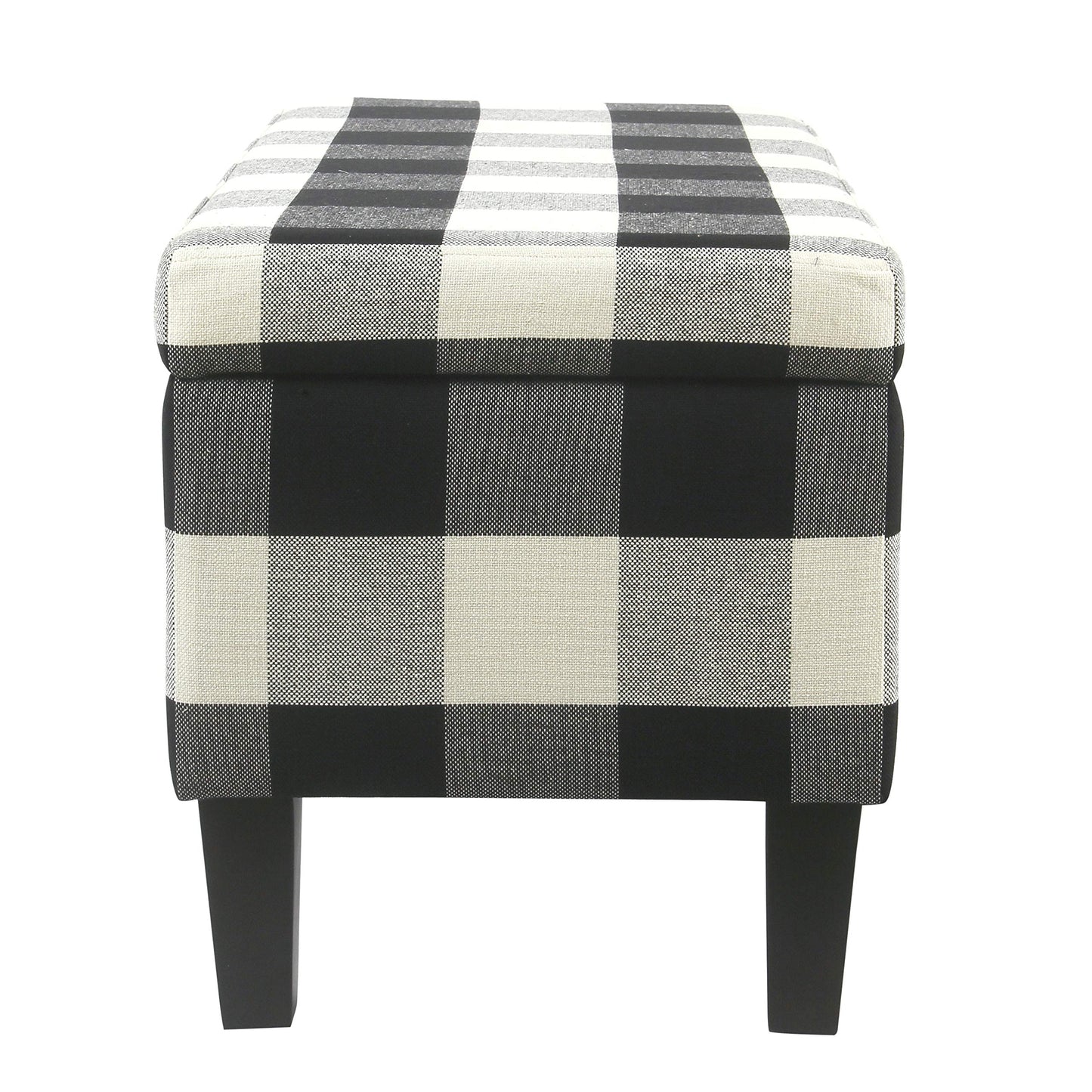 HomePop Large Upholstered Rectangular Storage Ottoman Bench with Hinged Lid, Black Buffalo Plaid