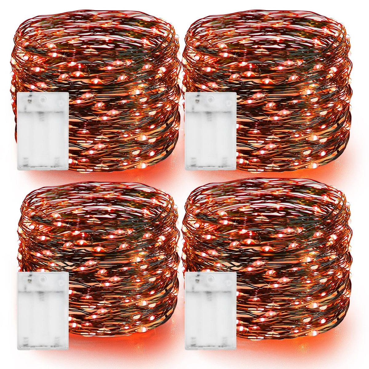 Dazzle Bright Orange Halloween Fairy String Lights, 4 Pack Total 80FT 240LED Copper Wire Battery Operated Waterproof Lights, Halloween Decorations for Indoor Home Outdoor Patio Yard Party Decor