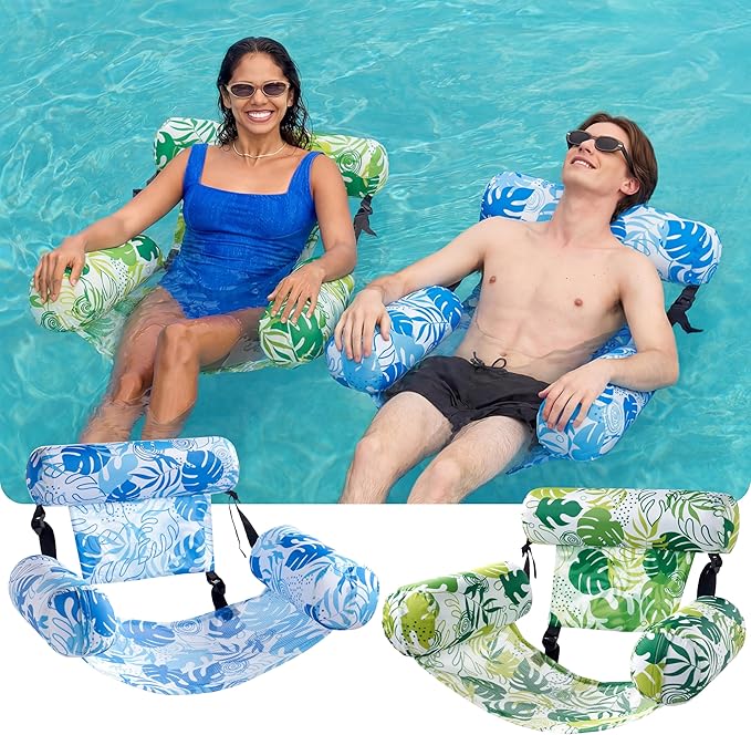 SLOOSH Inflatable Pool Floats Adult, 2 Packs Floating Lounge Chairs, Blow up