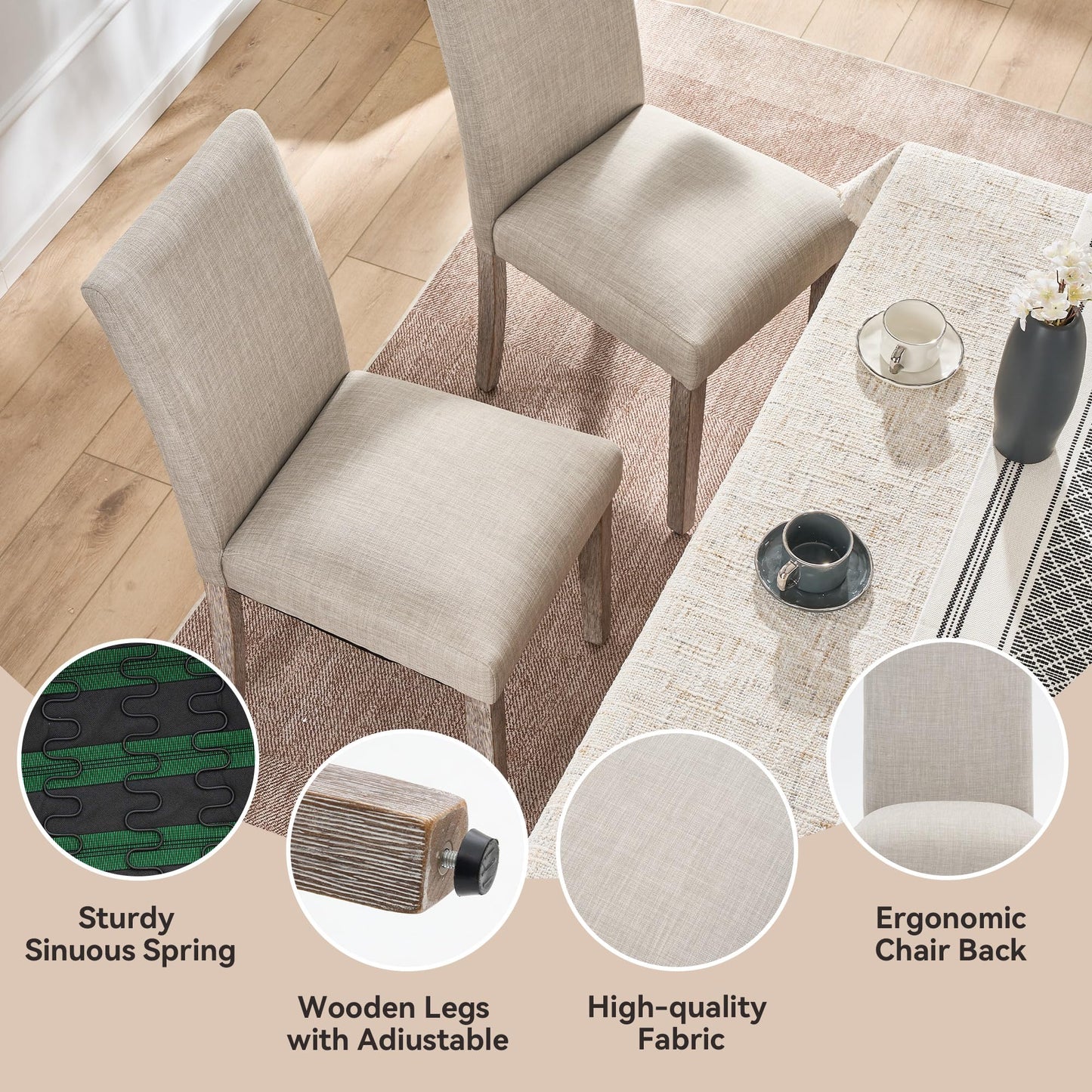 Joysoul Dining Chairs Set of 2 - Upholstered Fabric Parson Chairs with Solid Wood Legs, Thickened Cushion & Urban Style, for Dining Room/Kitchen/Office, Home & Commercial Use