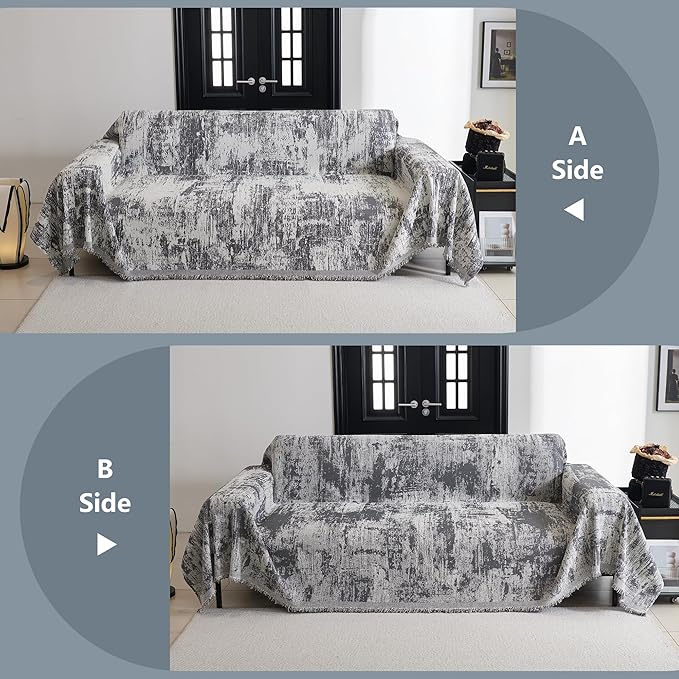 MYSKY HOME Boho Couch Cover for Dogs Washable Deep Grey Abstract Couch Sofa