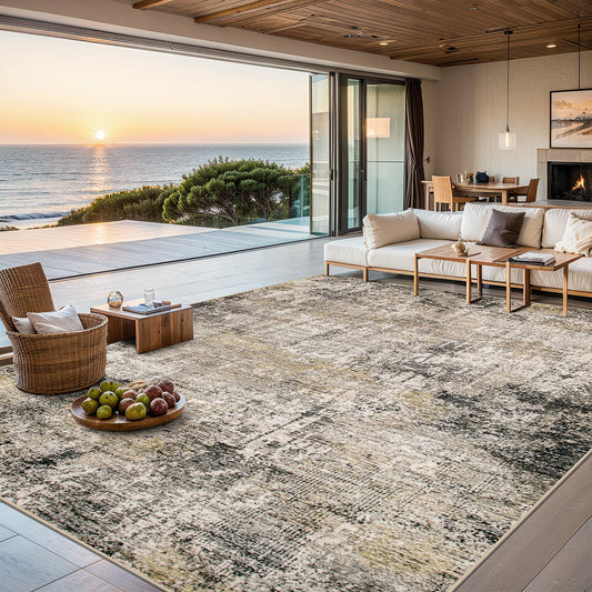 8x10 Area Rugs for Living Room - Washable Rug Modern Abstract Soft Large Neutral Non-Slip Carpet Indoor Floor Thin Carpets for Bedroom Dining Room Farmhouse Nursery Home Office Brown Black Grey