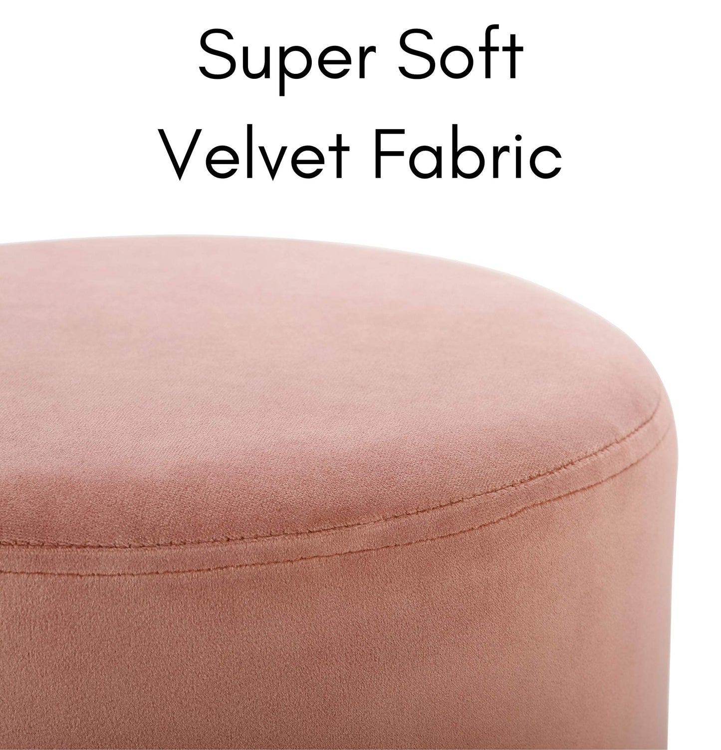 BIRDROCK HOME Round Ottoman Foot Stool – Modern Soft Padded Velvet Vanity Chair with Silver Metal Trim – Accent Chair or Foot Rest for Living Room, Bedroom, or Dressing Room (Dusty Rose)