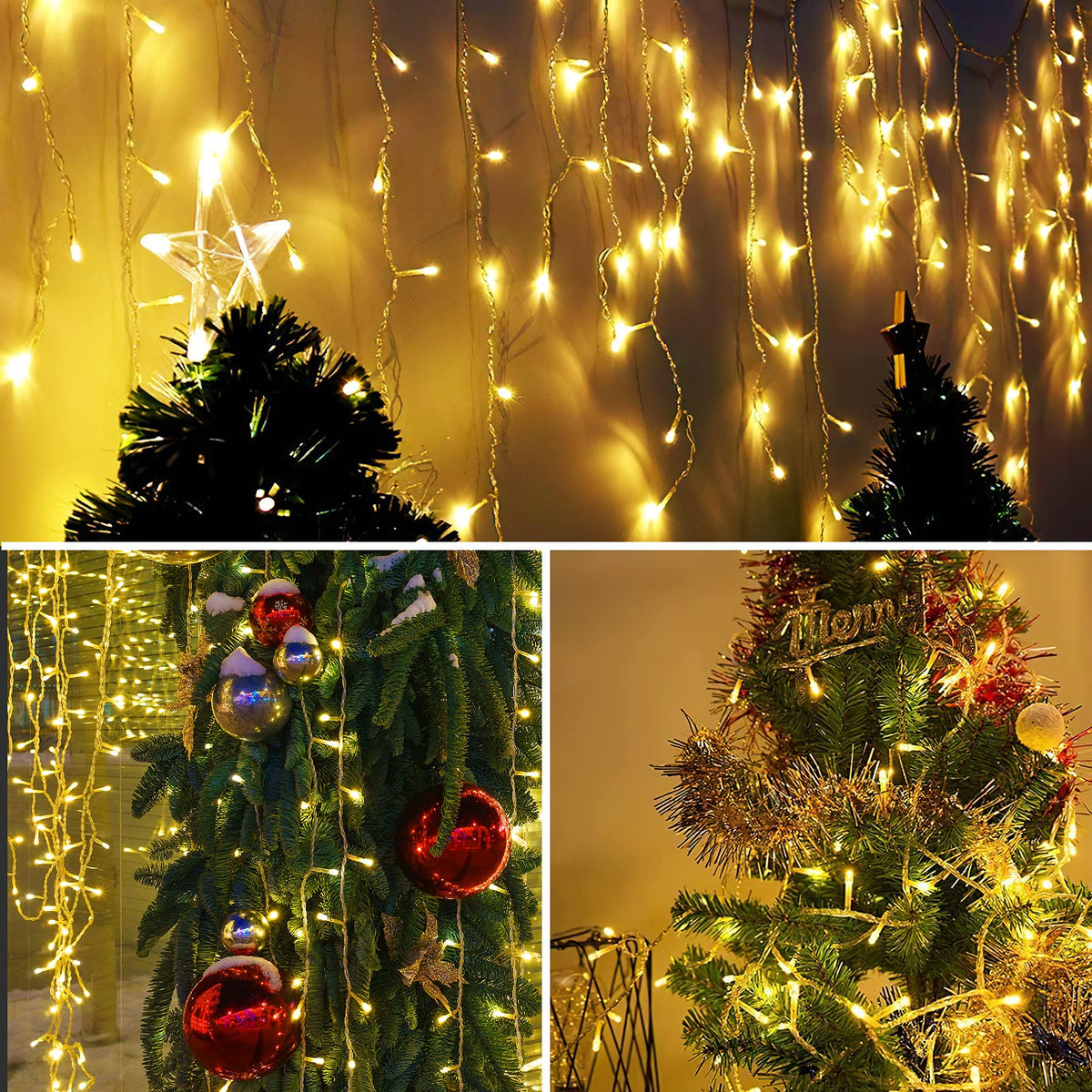 AGIRL 400 LED Icicle Lights Outdoor 32.8Ft 75 Drops Icicle Christmas Halloween Lights 8 Modes Waterproof Fairy String Lights for Indoor Bedroom Garden Wedding Porch Decoration