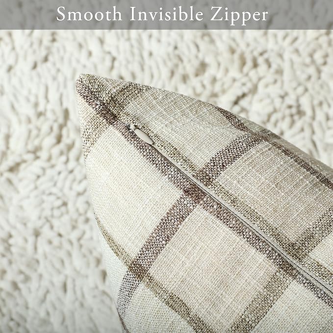 Stellhome Fall Linen Buffalo Check Throw Pillow Covers, Autumn Farmhouse Plaid