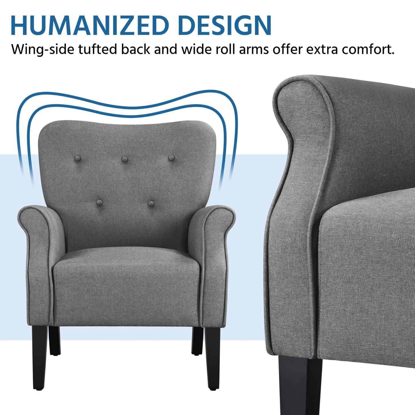 Yaheetech Modern Armchair, Mid Century Accent Chair with Sturdy Wood Legs and High Back for Small Space, Upholstered Fabric Sofa Club Chair for Living Room/Bedroom/Office, Set of 2, Dark Gray