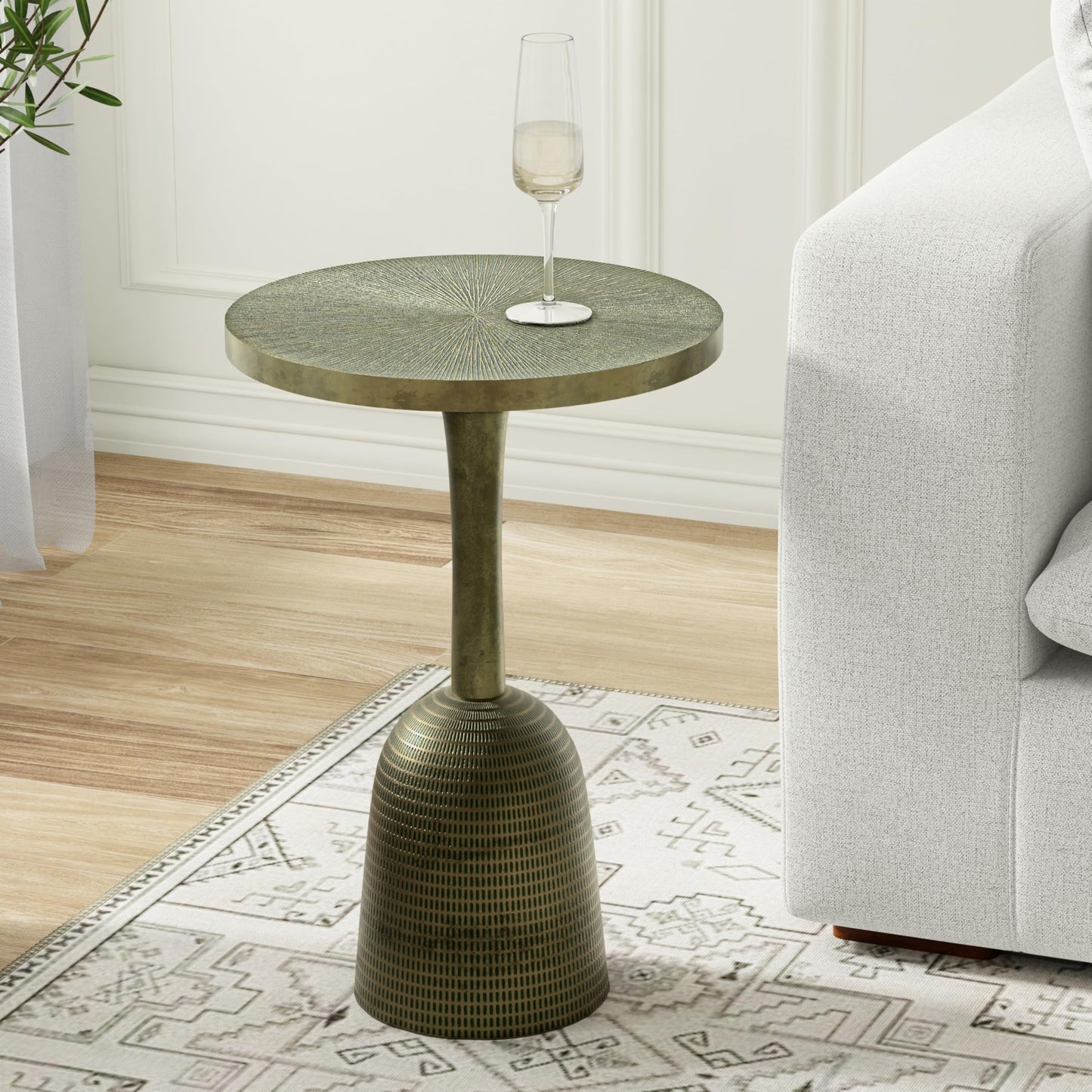 SIMPLIHOME Amalie Metal Side Table in Green Patina, 16-inch Round, 23.5-inch Tall, Vintage-Inspired Cast Aluminum Accent Table for Living Room