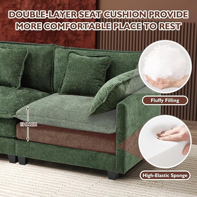 Ihanherry 111.4 Inch 3-Seater Cloud Sofa, Modular Sectional Couch, Modern Deep